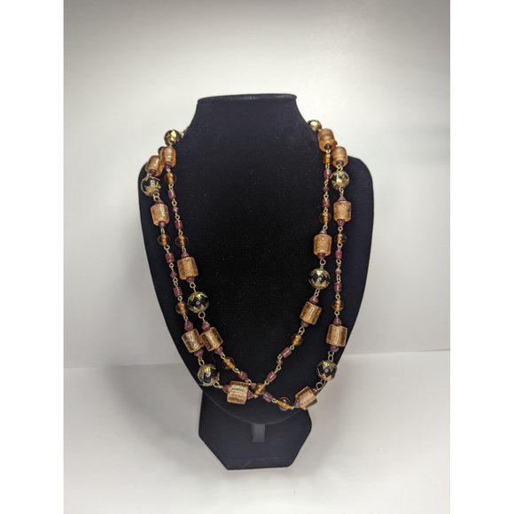 Fall colours glass bead necklace bohemian very long Chic - Picture 1 of 6